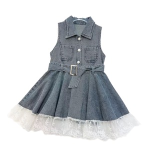 Robe d'été pour filles 2026 Nouvelle collection : <span class=keywords><strong>Jupe</strong></span> en jean avec dentelle et gilet à la taille pour petites filles – Vente en gros pour ensemble de vêtements tendance - Product Image 1