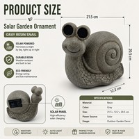 Figurine de jardin solaire en résine grise, adorable escargot, lumière LED chaude, œil lumineux, ornement animal pour la décoration de la terrasse et de la table
