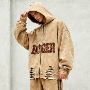 OEM Custom Embroidery Patch Crop Hoodie Acid Wash Hoodies Sweatpants e Hoodie Set Acid Washed Long Sleeve Custom Tracksuits - Product Image 3