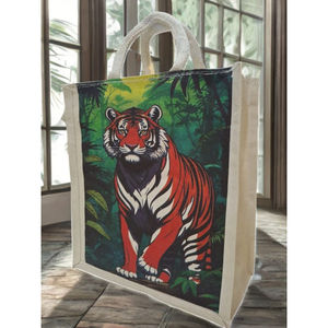 Bolsa de Mano Rectangular Ecológica de Lona - Diseño Art Deco con Estampado a Mano, Colores Ecológicos, Duradera, Reciclable, para Diwali o Jubilación - Product Image 3