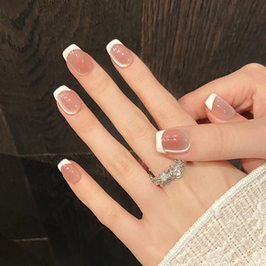 Vente en gros usine 10 pièces Faux <span class=keywords><strong>ongles</strong></span> à presser pour doigts, faits <span class=keywords><strong>main</strong></span>, Nouveauté Printemps-Été, style French rose délicat et raffiné - Product Image 5