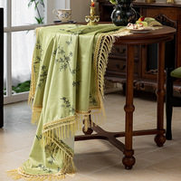 Nappe de style chinois culture traditionnelle ménage nappe lavable bambou jacquard table ronde nappe à franges