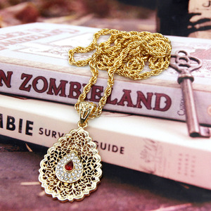 Bijoux de mode au Design de mariage <span class=keywords><strong>marocain</strong></span>, cadeau en or, pendentif arabe, goutte d'eau, diamant, colliers Allah - Product Image 3