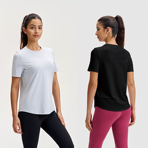 <span class=keywords><strong>Camiseta</strong></span> Deportiva Clásica y Sencilla de Manga Corta para Mujer, Top Casual para Yoga, de Alta Elasticidad, Transpirable y de Secado Rápido, con <span class=keywords><strong>Cuello</strong></span> Redondo - Product Image 4