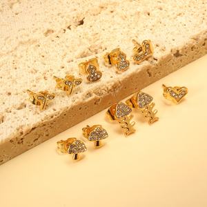 Stainless Steel Jewelry 18K Gold Plated Wholesale Bulk Hypoallergenic <b>Earrings</b> Kids Cute Leaf Zirconia <b>Fashion</b> <b>Stud</b> <b>Earrings</b> - Product Image 3