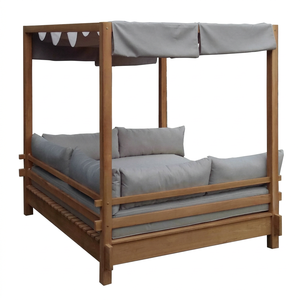 Mobilier d'extérieur moderne en bois de teck Mobilier de jardin solide Gazebo à baldaquin Chaise longue avec tissu imperméable Assemblage facile - Product Image 1