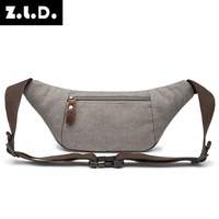 Dompet Kulit Kanvas Crazy Horse Warna Solid ZUOLUNDUO untuk Pria, Tas Pinggang Sport Outdoor Bahan Nylon Motif Kotak, Gaya Travel