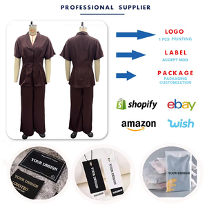 SH7318 Tenues africaines tendance pour femmes, haut élégant à col en V + pantalon large à taille haute, ensemble deux pièces - Product Image 3