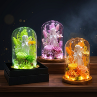 Bunga Mawar Abadi Angel Preserved Rose dalam Kubah Kaca dengan Lampu LED Buatan Tangan untuk Natal, Wisuda, Pernikahan, Ulang Tahun