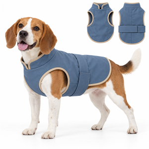 Gilet pour chien en polyester bleu uni, vêtements d'hiver coupe-vent pour petits chiens, design classique et simple, vêtements sans manches pour animaux de compagnie - Product Image 1