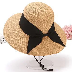 跨境热卖春夏墨西哥制造蝴蝶结宽边卷起海边可折叠遮阳板女士沙滩草帽