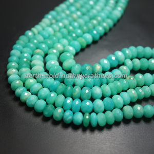 ลูกปัดอะมาโซไนต์ธรรมชาติทรงรอนเดลล์เหลี่ยมเพชรพลอยสีเขียวคุณภาพ AAA ขนาด 7-8 มม. ความยาว 8 นิ้ว - Product Image 1