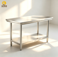 Comptoir de préparation de cuisine commerciale en acier inoxydable, table de travail à 2 niveaux avec étagère inférieure pour restaurant