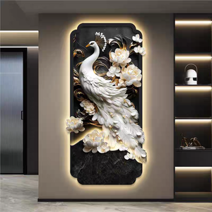 Peinture murale moderne de paon pour salon, couloir, peinture en porcelaine de cristal, tableau décoratif suspendu sur toile pour couloir - Product Image 6