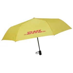 21inch 3 folding telescopic bright yellow fully automatic promotional logo umbrella