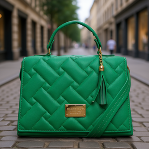 Bolso Mensajero Acolchado Verde para Mujer Fana Mariconera con Borla y Asa Superior, Estilo Clásico, para Uso Diario en Todas las Estaciones - Product Image 2