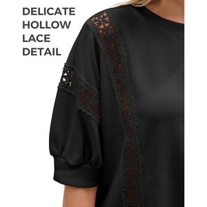 Ensemble 2 pièces personnalisé pour femme, avec dentelle, manches courtes bouffantes, style coquette, tenue d'été, longueur au-dessus du genou, couleur unie, polyester et coton - Product Image 5