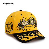 Casquette de baseball structurée à 6 panneaux avec logo brodé 3D personnalisé OEM, design graphique flamme, style streetwear Y2K, casquette snapback