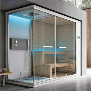 Traditional Infrared Shower Steam Dry Sauna Room 4 Persons Indoor For Sale