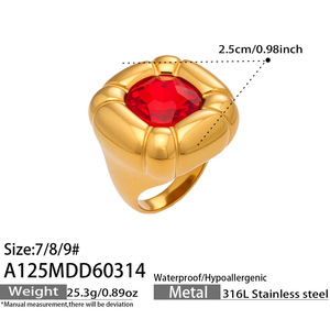 Luxury Vintage Stainless Steel <b>Ring</b> Colorful Glass <b>Tiger</b> <b>Eye</b> Stone 18K Gold Plated Jewelry for Women - Product Image 4