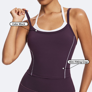 Nuovo reggiseno sportivo personalizzato a contrasto di colore leggero canotta unica senza maniche esercizio di allenamento Fitness che corre <span class=keywords><strong>Top</strong></span> corti da palestra - Product Image 1