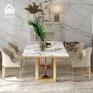 Mesa de Comedor Moderna de Lujo en Acero Inoxidable Dorado con Cubierta de Mármol para Muebles de Comedor Juego de Comedor - Product Image 2