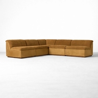 Sofá Modular en Forma de L de Terciopelo Crema con Base de Madera, Sofá Seccional Moderno para Sala de Estar, Sofá de Terciopelo Contemporáneo para Hogar y Hotel