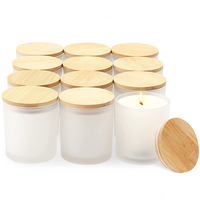 Pot de bougie vide en verre à large bouche givré 7oz 10oz 14oz avec couvercles en bois de bambou
