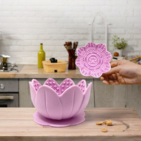 Mangkuk Silikon Solid Motif Bunga Lotus Modern 12cm untuk Anjing, Tempat Makan, Puzzle Makanan, Dispenser Camilan