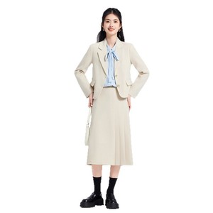 Women's Suit Set Gray Solid Color Slim Fit Blazer Skirt Professional Commuting Outfit - Product Image 5