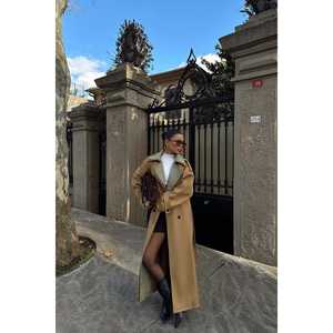 Manteau trench à col bicolore pour femme Penny Lane, tissu en laine, doublure en cachemire, décoration boutonnée, rembourrage en coton/laine, hiver automne - Product Image 2