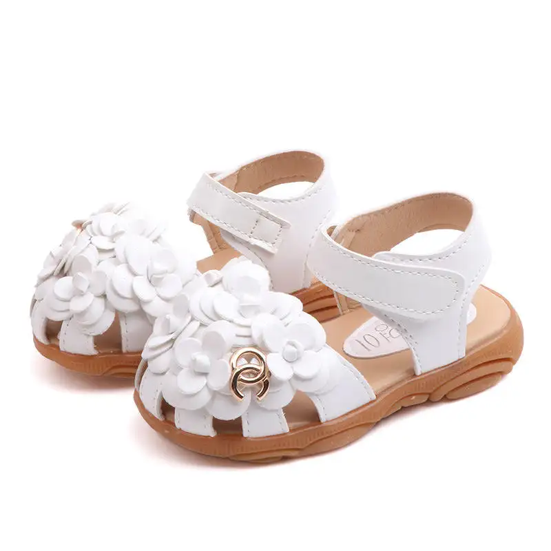 Elegant Summer New Children Fashion Leather Sandals Sweet Velcroed Princess Shoes Children Toddler Baby Slide Flower Sandals