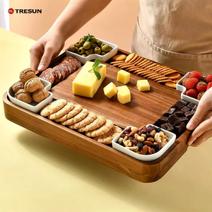 Juego de Tablas de <span class=keywords><strong>Queso</strong></span> Cuadradas de Madera de Acacia al por Mayor, Organizador de 2 Cajones, Bandejas de Acero Inoxidable para Servir Charcutería y <span class=keywords><strong>Queso</strong></span> - Product Image 3