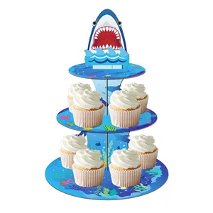 Huancai Under the Sea Shark Party Cake Stand supporto per Cupcake a 3 livelli supporto per Dessert decorazioni per feste per bambini forniture per feste di compleanno