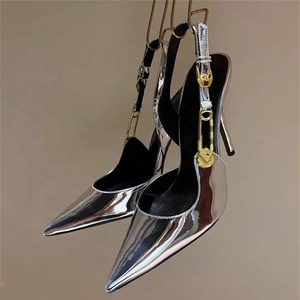 Mirror Patent Women Crystal Diamonds Stiletto High Heels Sandals Metal Buckle Slingback Ladies Summer Dress <b>Shoes</b> - Product Image 5