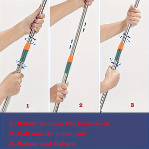 Balai de nettoyage télescopique pour vitres en hauteur avec raclette en acier inoxydable et silicone pour le nettoyage des fenêtres - Product Image 5