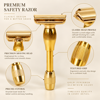 Rasoir de sécurité double tranchant en alliage d'aluminium doré de qualité supérieure avec support, rasoir manuel classique pour hommes, logo personnalisé OEM, vente en gros