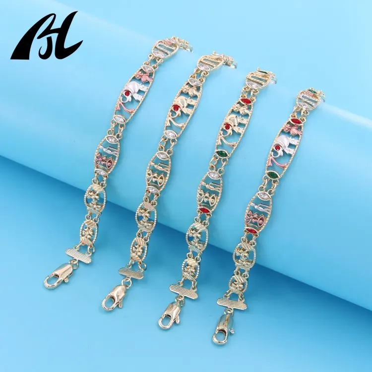 New Charm Religiöses Armband Schmuck Elefant Hufeisen Klee Evil Eye Owl 7 Oro Laminado Vergoldetes 14k Armband Für Frauen