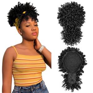 <span class=keywords><strong>Chignon</strong></span> synthétique court afro crépu sans colle avec cordon de serrage, cheveux de 4 pouces, frange de 6 pouces, résistant à la chaleur, pour femmes africaines, perruque - Product Image 6