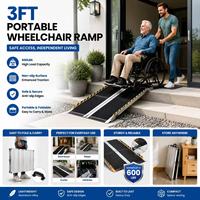 Rampe pliante en aluminium pratique de 3 pieds, capacité de 600 lb, surface antidérapante avec barrières de sécurité, rampe de mobilité pour porche, terrasse, marches
