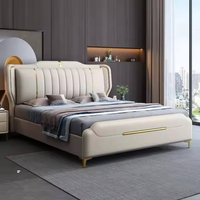 Meubles de chambre d'hôtel de luxe en gros, cadre de lit moderne en cuir de luxe, lit double haut et moelleux