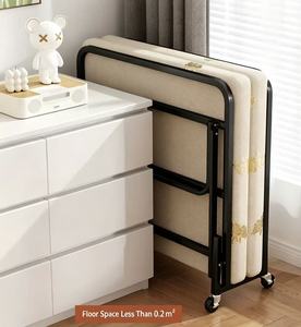 Foldable Metal Rollaway <b>Bed</b> With Mattress Single Guest Sleeper Frame On Wheels For Bedroom Hotel Camping - Product Image 1