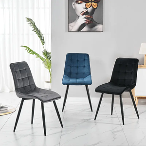 Chaises de salle à manger de cuisine de restaurant nordique de luxe chaises de salle à manger rembourrées en tissu de velours à ossature métallique - Product Image 3