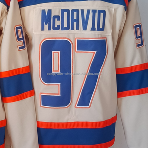 Maillot de hockey Zach <span class=keywords><strong>Hyman</strong></span> beige clair alternatif, qualité supérieure, cousu, prêt à être expédié depuis Edmonton - Product Image 5