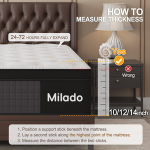 King Queen Hybrid Matelas Eurotop avec gel en mousse à mémoire de forme Matelas à ressorts ensachés Matelas doux et respirant à soulagement de la pression - Product Image 2