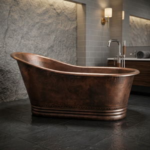 Bañera Ovalada de Cobre Independiente con Acabado Rústico Metálico, Bañera de Lujo Duradera para Spa, Baño, Hotel, Villa, Artesanía India - Product Image 3