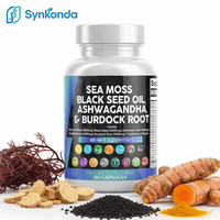Capsules de compléments alimentaires tout-en-un : Mousse de mer, Huile de nigelle, Ashwagandha, Curcuma, Fucus vésiculeux, Bardane pour le soutien de la santé et les vitamines