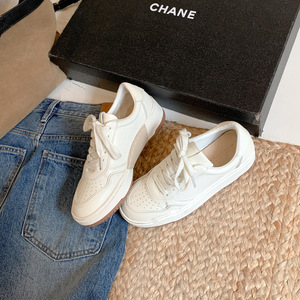 Leather Thick-soled High-<b>heeled</b> <b>White</b> Women's Round-toe Sports 2026 New Autumn Versatile Casual Sneakers - Product Image 4