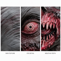 Masque d'Halloween en latex monstre d'horreur, tête complète, zombie effrayant, goblin, vampire, avec yeux sanglants, dents pointues, cou et poitrine, pour fête
