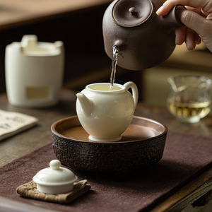 Guanlan Retro Apricot White Glazed Teapot Porcelain With Lid Small Kung Fu <b>Tea</b> <b>Set</b> Household Ceramic Single Teapot - Product Image 2